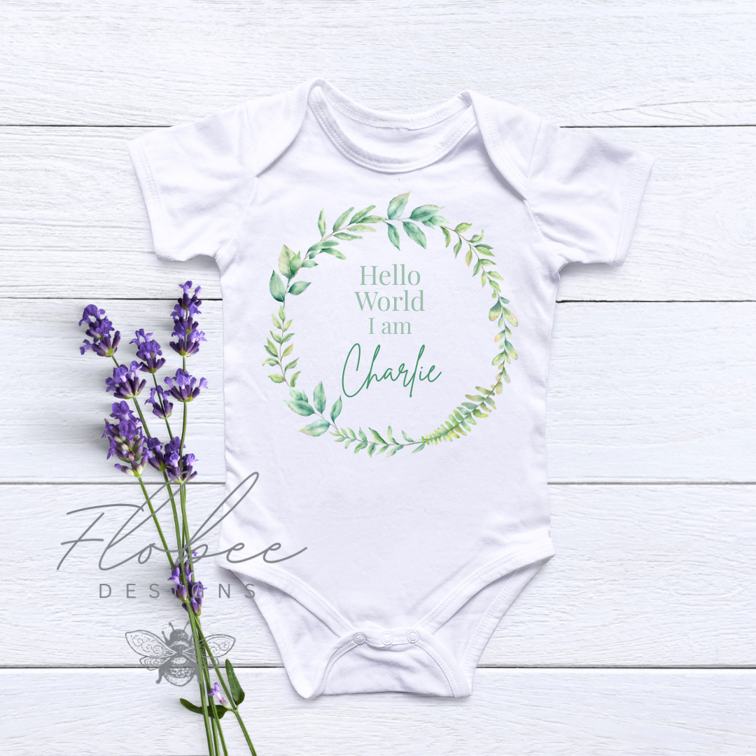 'Hello World, I Am...' Baby Name Vest - Various Designs