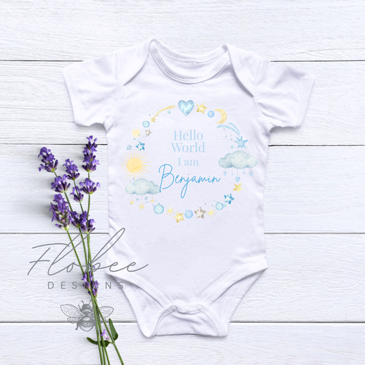 'Hello World, I Am...' Baby Name Vest - Various Designs