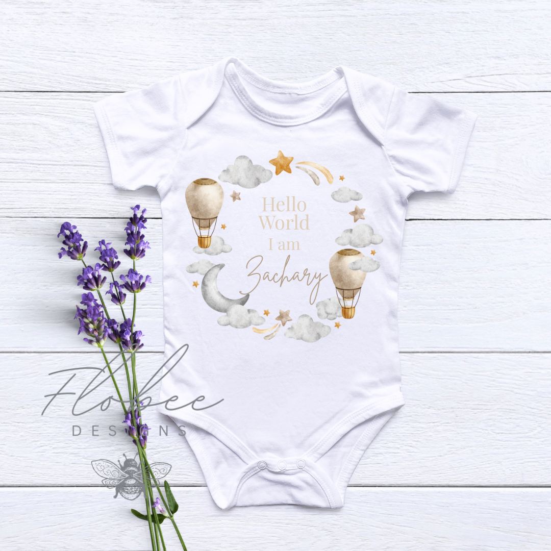 'Hello World, I Am...' Baby Name Vest - Various Designs