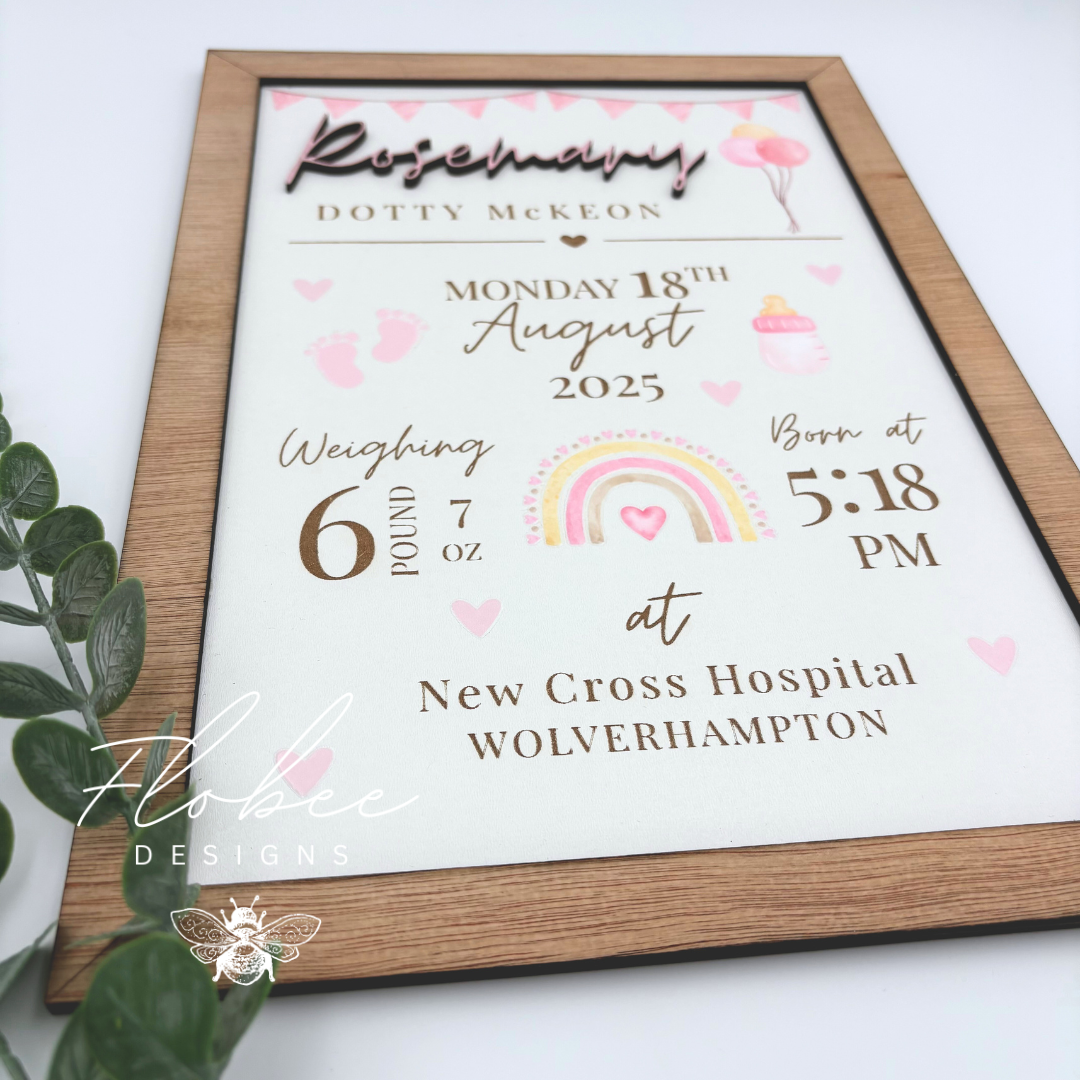Personalised Baby Stats Sign