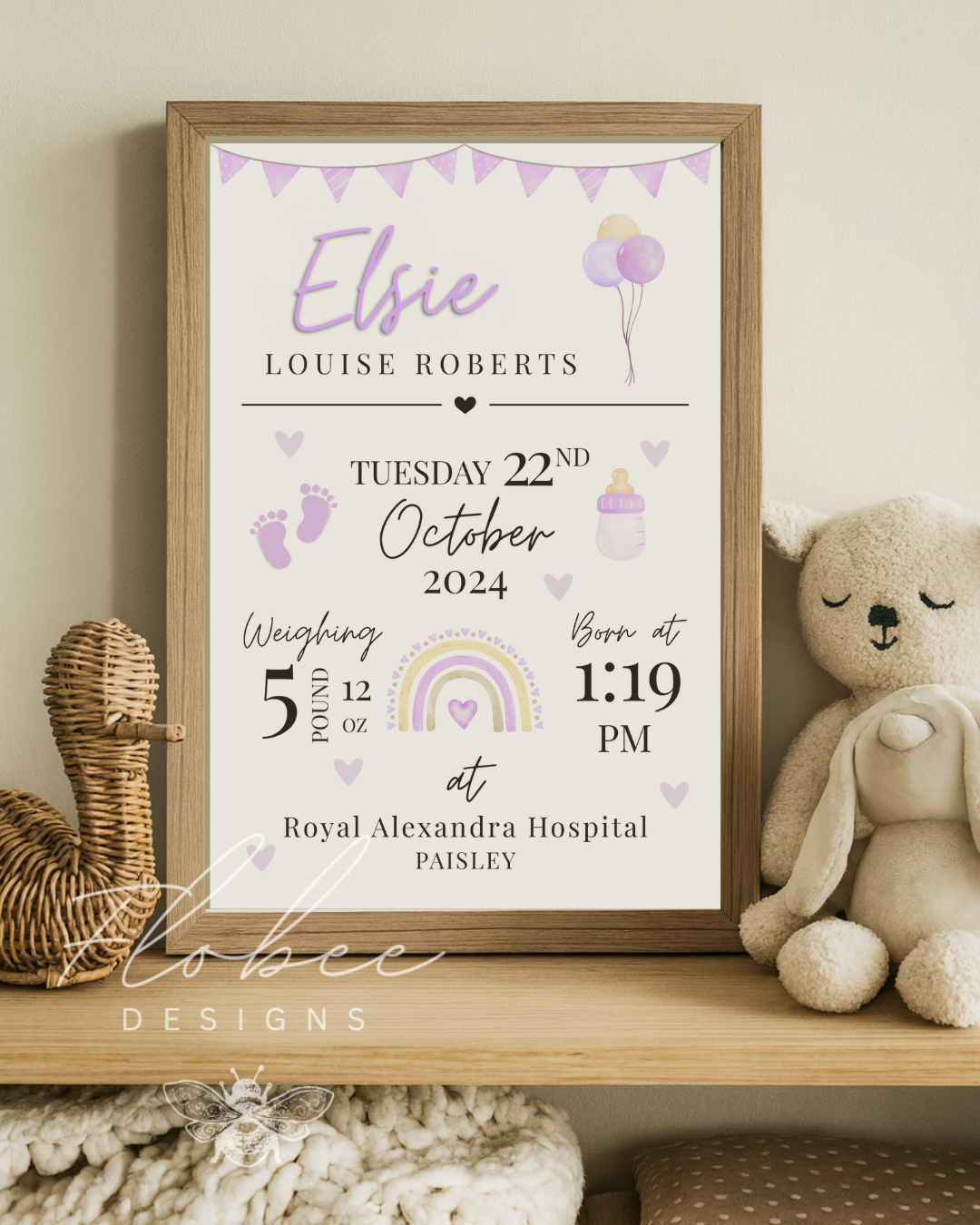 Personalised Baby Stats Sign