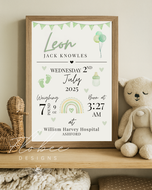 Personalised Baby Stats Sign