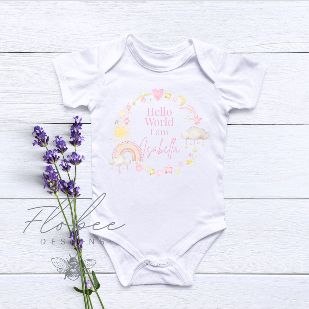 'Hello World, I Am...' Baby Name Vest - Various Designs