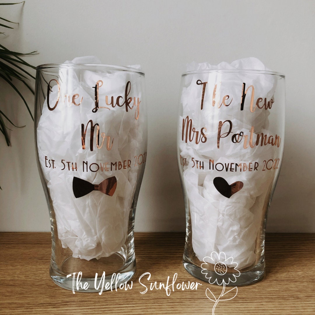 Personalised Mr & Mrs Beer Glasses