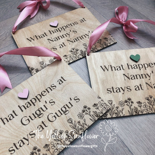 Wooden 'What Happens At....' Personalised Plaque