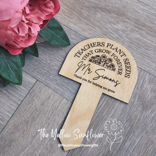 Personalised Thank You Teacher Wooden Plant Plaque