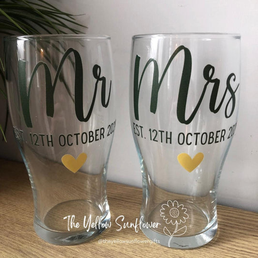 Personalised Mr & Mrs Beer Glasses