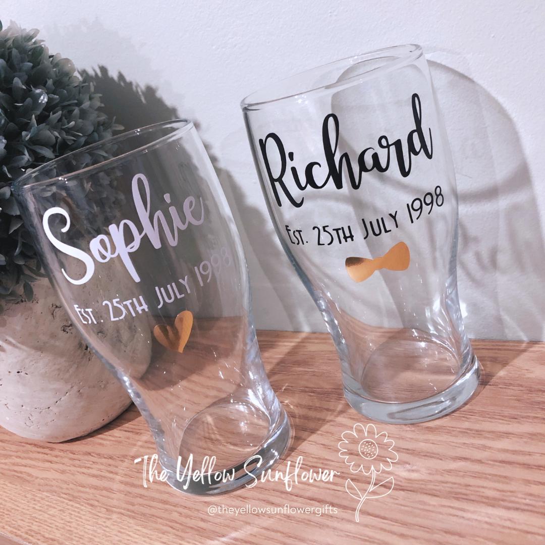 Personalised Mr & Mrs Beer Glasses