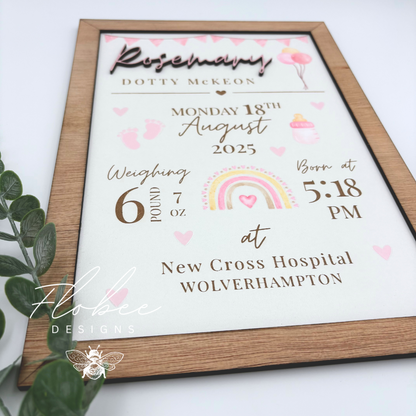 Personalised Baby Stats Sign