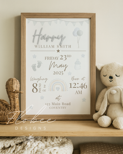 Personalised Baby Stats Sign