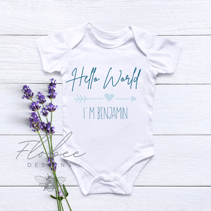 Personalised 'Hello World' Baby Vest