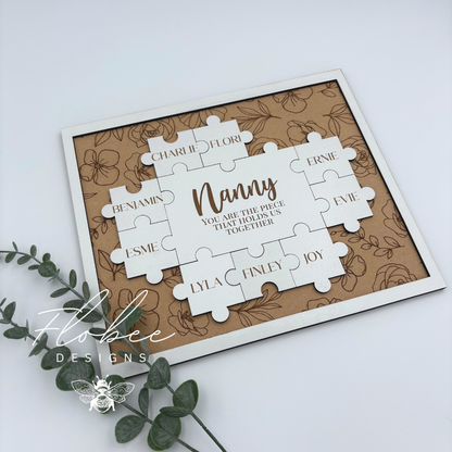 Personalised 'You Are The Piece That Holds Us Together' Jigsaw Plaque