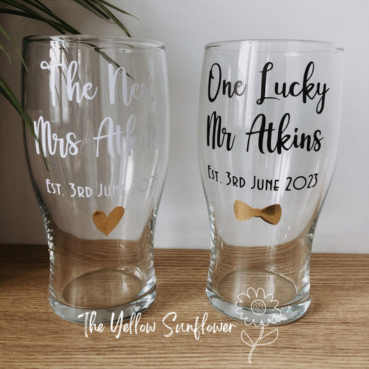 Personalised Mr & Mrs Beer Glasses