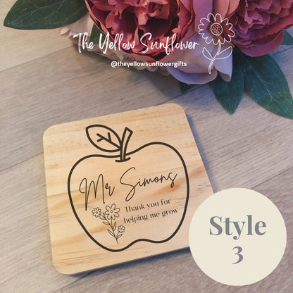 Thank You Teacher Personalised Wooden Coaster