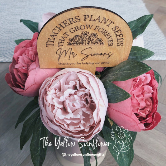 Personalised Thank You Teacher Wooden Plant Plaque